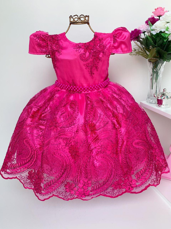 Vestido Infantil Pink Festa Princesas Barbie Realeza Festa