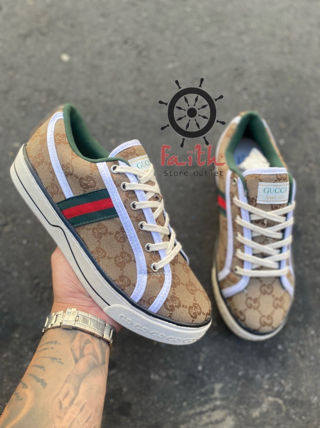 tenis gucci baixo marrom - Faith Store Outlet