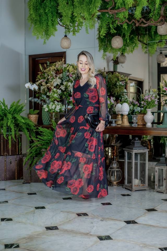 Vestido com cheap tule floral