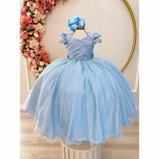 Vestido Infantil Azul Claro Longo Damas De Honra Festa
