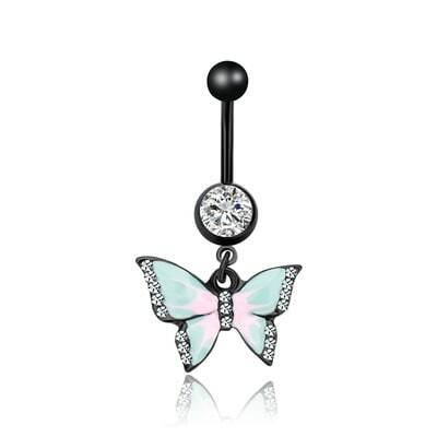 Piercing Umbigo Borboleta Prata Cravejada Zirconia Aço Cirurgico