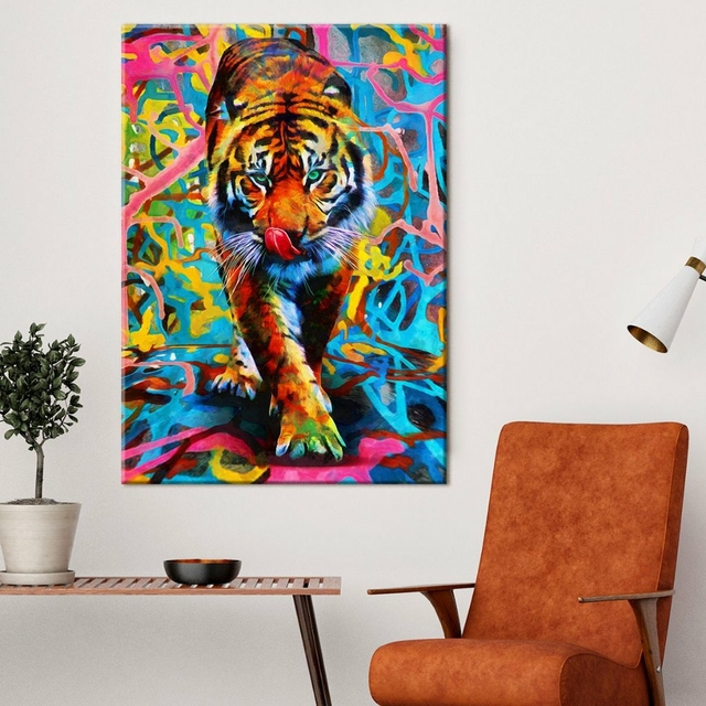 Quadro Leão e Tigre Mesa de Xadrez