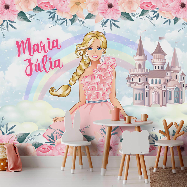 Uma pintura de uma barbie halwon com um castelo ao fundo