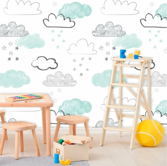 Papel de parede aquarela Gingham quarto de bebê infantil xadrez  azul-petróleo macio 13293