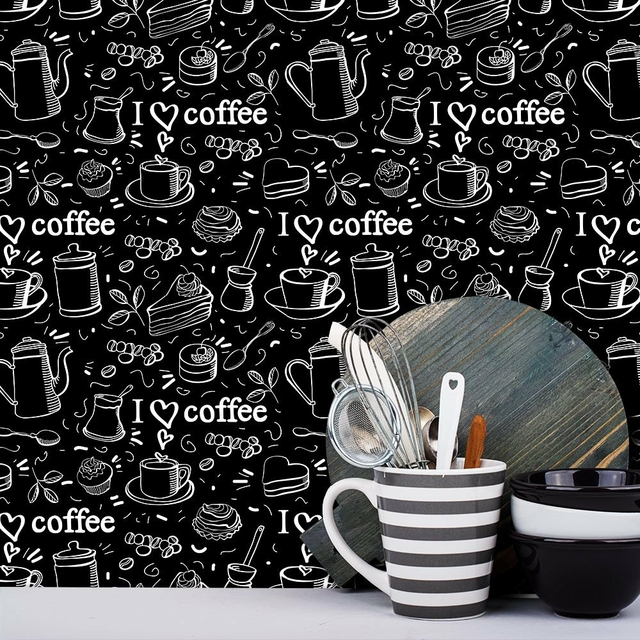 Papel de Parede Para Cozinha Love Coffee Preto e Branco, confira!