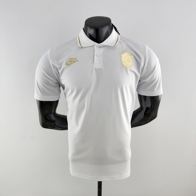Camisa Polo Brasil 2022 Nike - Branca e Dourada