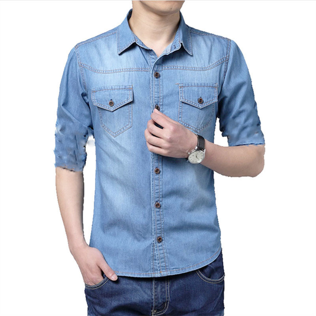 Camisa de Jean Entallada Manga Corta