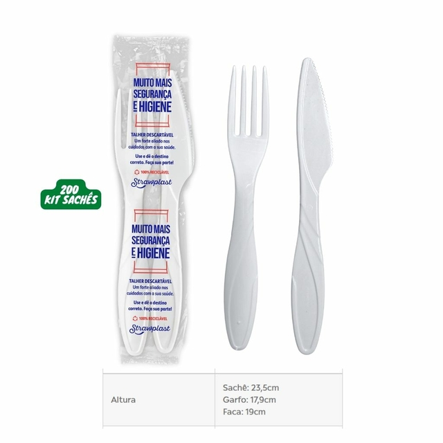 Kit Sachê Garfo e Faca Churrasco Extra Forte com Guardanapo Branco