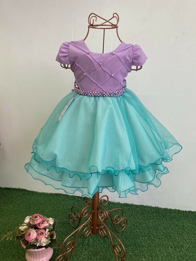 Vestido festa infantil da pequena sereia Ariel