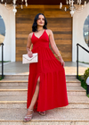 Vestido Longo Com Fenda e Bojo Vermelho