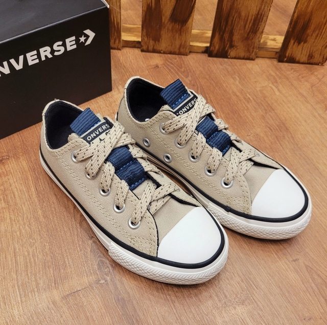 Tênis Converse All Star Cano Curto Bege e Dourado