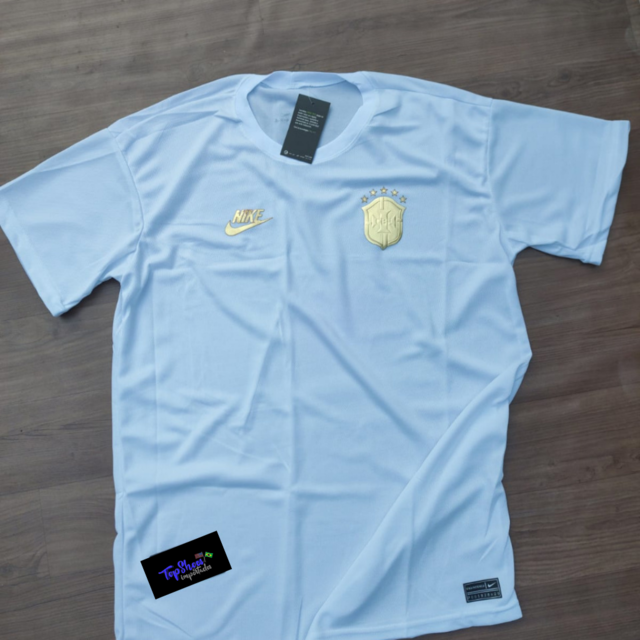 Camisa Da Seleção Brasileira Full Branca C/ Escudo Dourado Edição