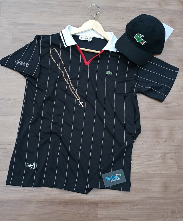 Kit Polo Da Lacoste Mc Kapela Preta + Boné Big Croc Preto + Cordão e  Pingente Brinde!!