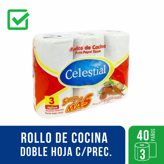 ROLLOS DE COCINA CELESTIAL - 3 X 40 PAÑOS
