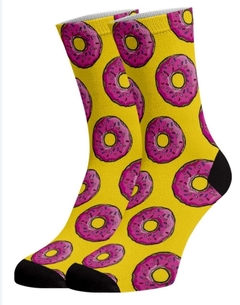 Meia Divertida e Colorida - Donuts yellow pink