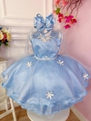 Vestido Infantil de Festa Azul Fantasia Frozen Princesa Elsa de Arendelle Com Capa