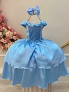 Fantasia Infantil Frozen e Cinderela Com Renda Azul Claro