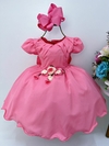 Vestido Infantil Goiaba com Aplique de Flores Princesas