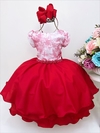 Vestido Infantil de Festa Saia Vermelha e Busto Floral