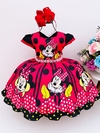 Vestido Infantil Festa Vermelho Minnie com Cinto Pérolas Festas