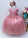 Vestido Infantil Longo Rosê Damas Princesas Pérolas Strass Luxo