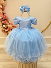 Vestido Infantil Longo Azul Bebê Damas Com Strass Princesas Luxo