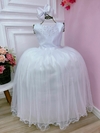 Vestido Infantil Damas de Honra para Festas Casamento Branco Pérolas Longo