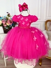 Vestido Infantil Pink Busto e Saia com Aplique de Borboletas