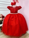 Vestido Infantil Longo Dama de Honra Vermelho Casamento Renda