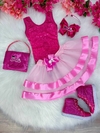Fantasia Infantil Barbie Pink Body e Saia Rosa Luxo