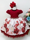 Vestido Infantil Vermelho Pérolas Florido