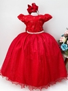 Vestido Infantil Longo Dama de Honra Vermelho Brilho Casamento
