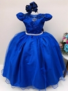 Vestido Infantil Longo Dama de Honra Azul Royal Casamentos Renda