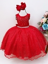 Vestido Infantil Vermelho Busto Com Strass Saia Glitter