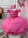 Vestido Infantil Rosa Chiclete Cinto Pérolas Casamento Luxo