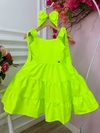 Vestido Infantil Verde Lima Neon Strass no Busto Festa