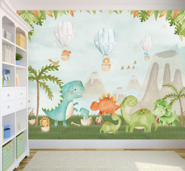 Papel de Parede Infantil Dinossauro Baby Aquarela Para Decorar Quarto