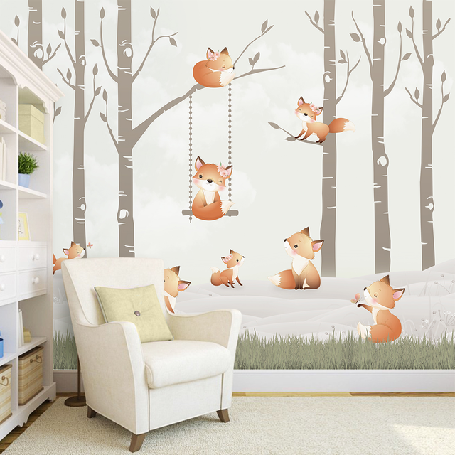 Papel de Parede Infantil Tema Raposas Para Decorar Quarto de Bebê