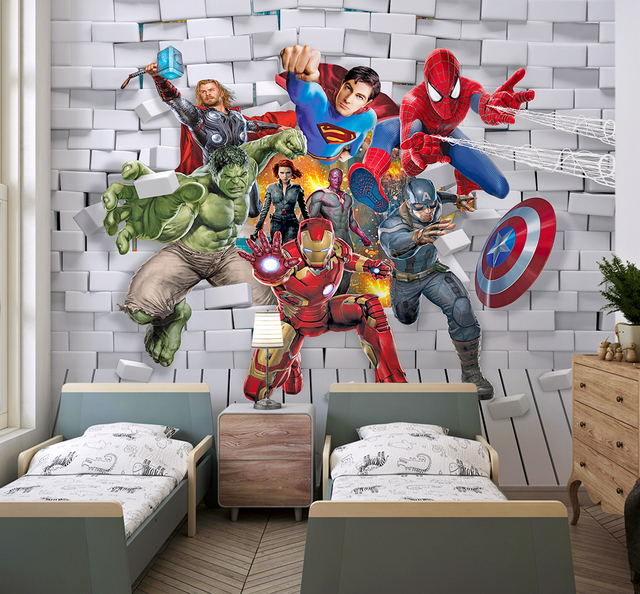 Papel de Parede Tema Super Heróis Marvel 3D Personagens Decora Quarto
