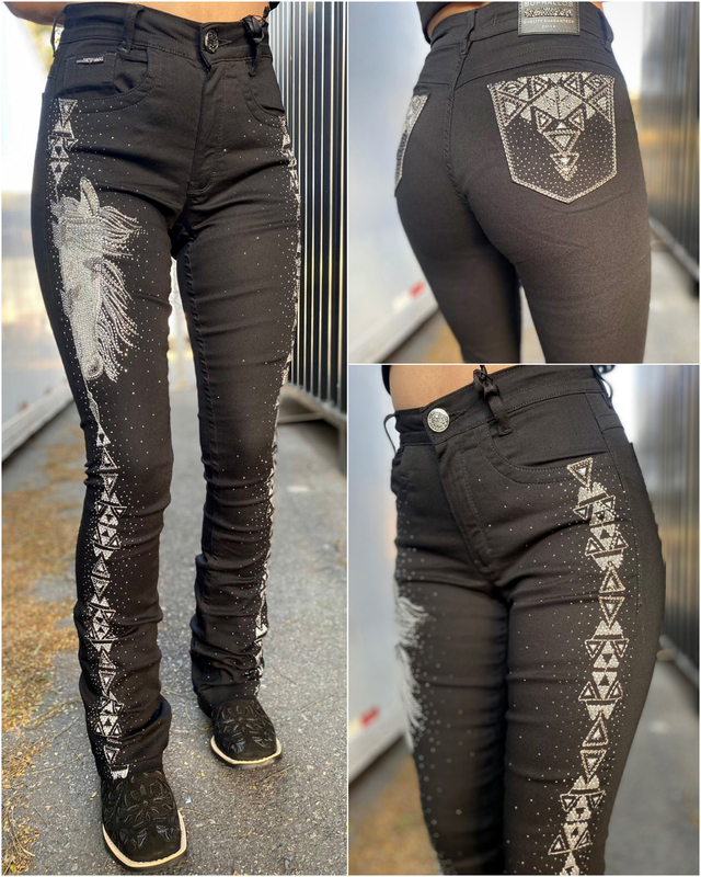 CAL A BUPHALLOS BOOTCUT PRETA HORSE BRILHANTE