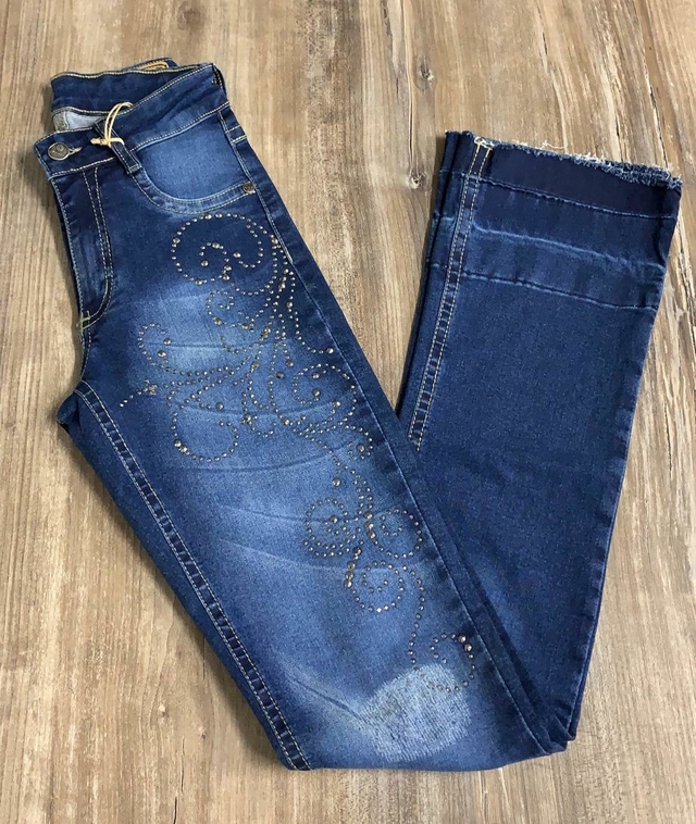 Calça jeans best sale bordada com pedraria