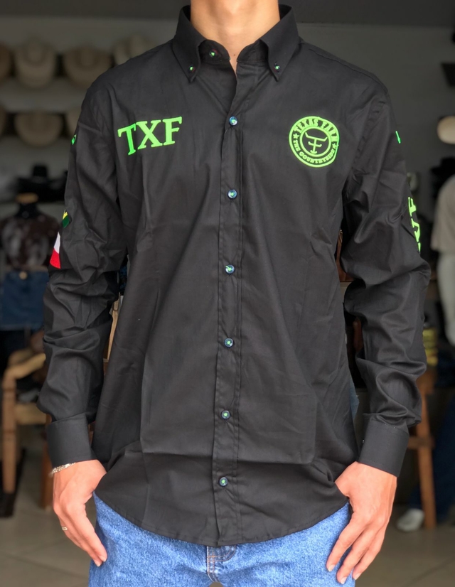 CAMISA TEXAS FARM MASCULINA PRETO - VERDE NEON