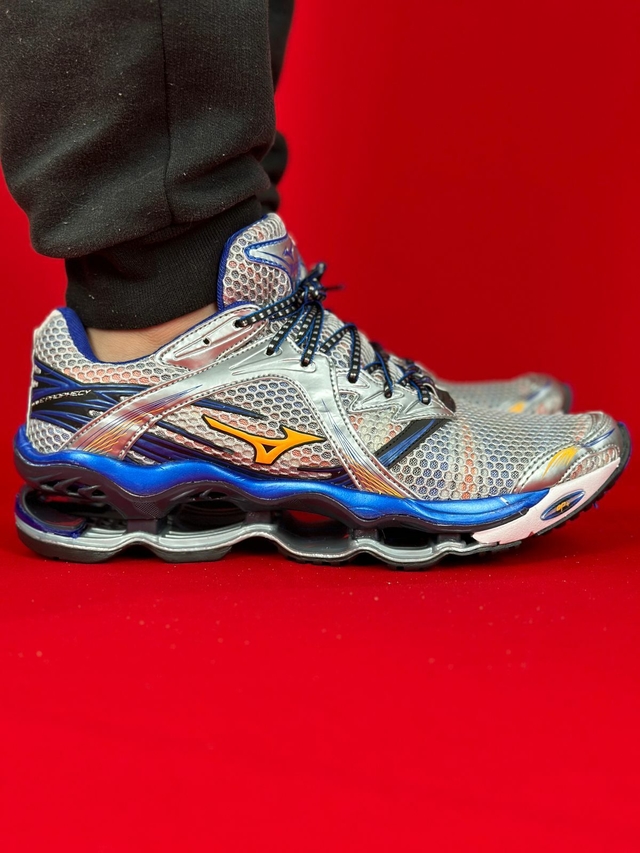 Tenis Mizuno Prophecy 1 Cinza Laranjado Azul
