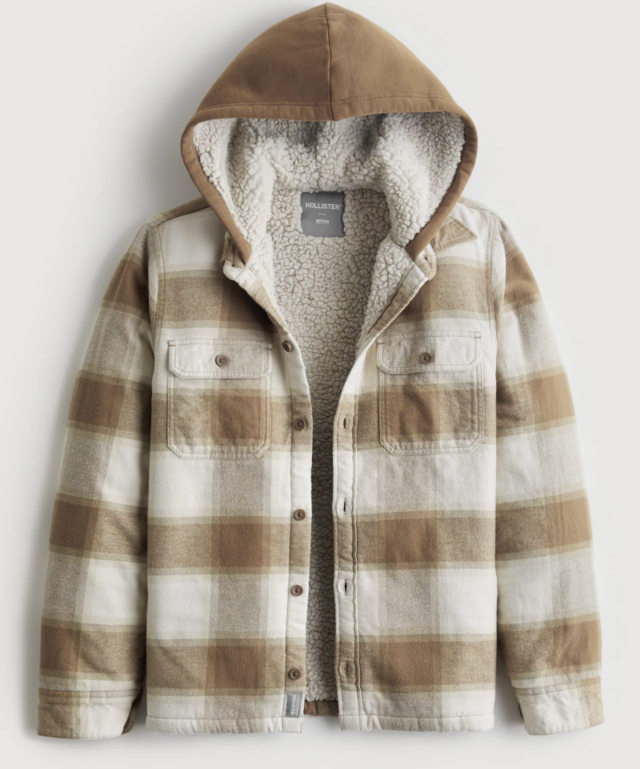 CHAQUETA HOLLISTER RELAXED SHERPA LINED HOODED FLANNEL SHIRT JACKET