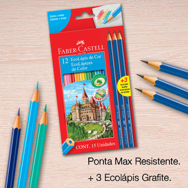 LAPIS DE COR FABER-CASTELL 12 CORES +3 METÁLICOS - Grafitte - Papelaria  Grafitte