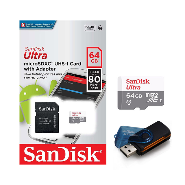 Cartão de Memória Micro SD Sandisk Ultra 64GB 80mb/s | TPFoto