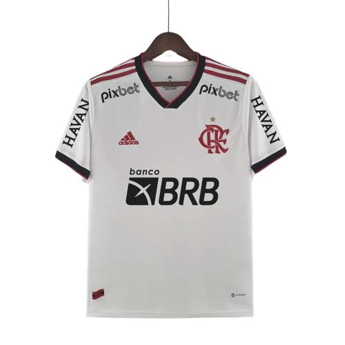 Camisa Flamengo II 2022/2023 Torcedor Masculina Com Todos os Patrocínios -  Branca