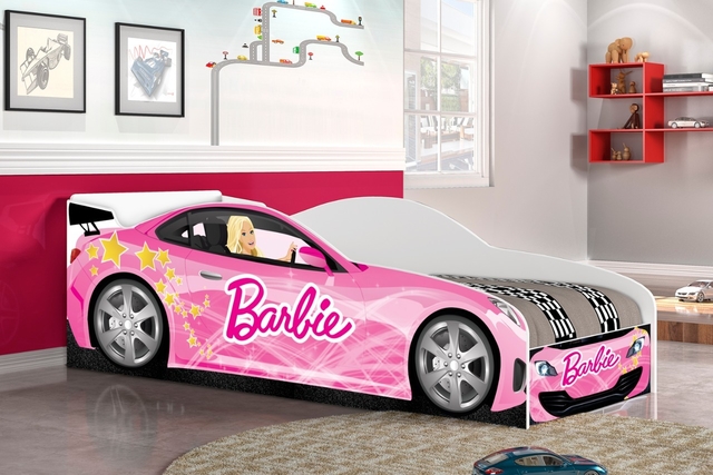 Cama Carro Solteiro Infantil Barbie Feminina Rosa Luke Móveis