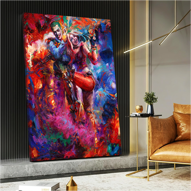 Quadro Decorativo Arlequina , Coringa fundo preto - 5 peças