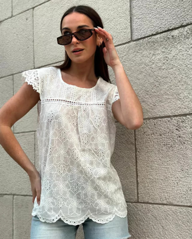 Blusa broderie blanco hot sale